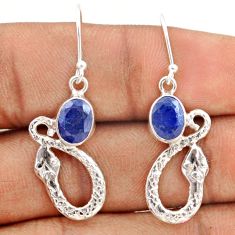 925 sterling silver 4.10cts natural blue sapphire snake earrings jewelry t80907