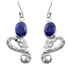925 sterling silver 4.02cts natural blue sapphire snake earrings jewelry y32163