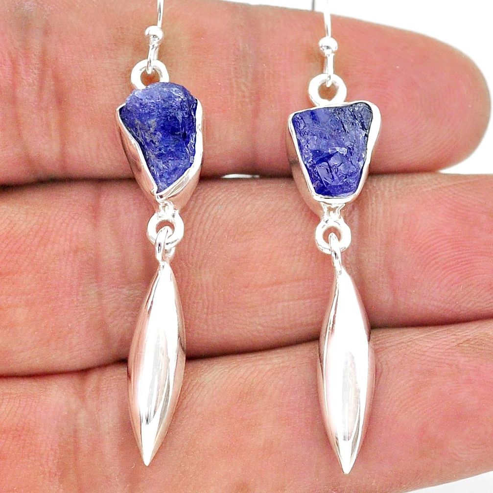 925 sterling silver 8.82cts natural blue tanzanite raw dangle earrings t17215