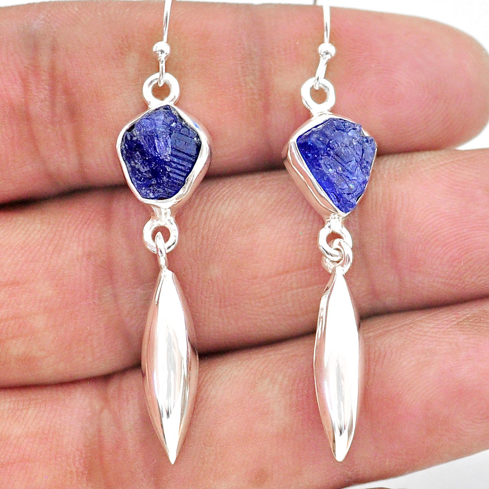 925 sterling silver 8.38cts natural blue tanzanite raw dangle earrings t17219