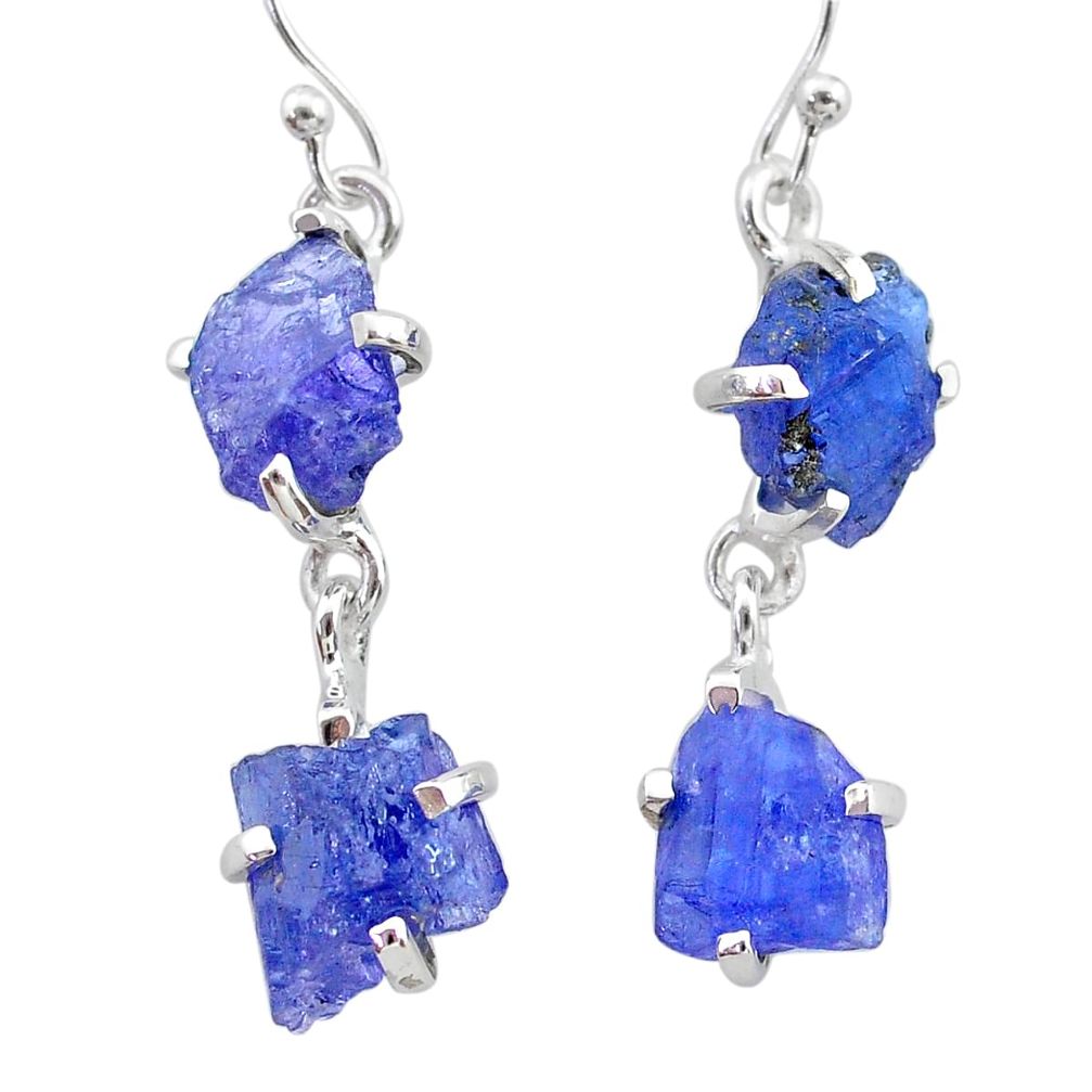 925 sterling silver 12.19cts natural blue tanzanite raw dangle earrings t21219