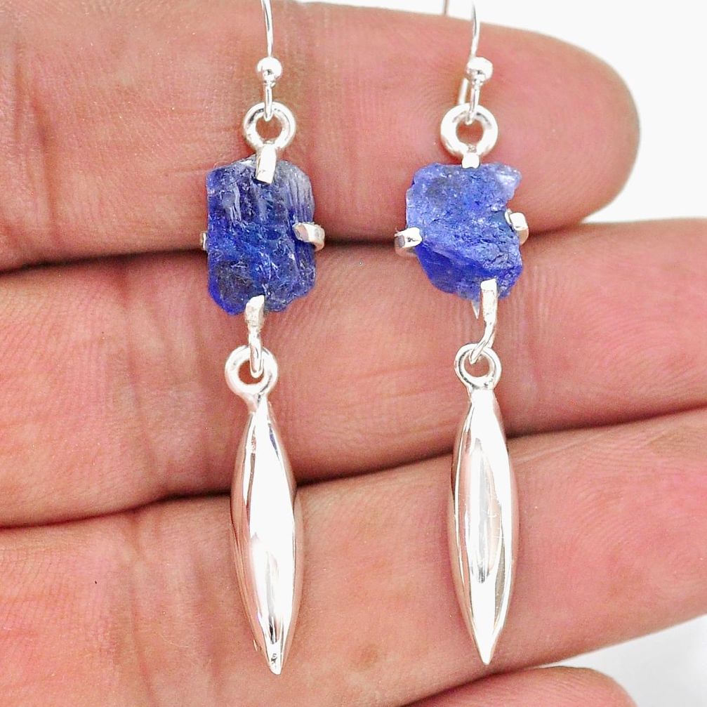 925 sterling silver 7.11cts natural blue tanzanite raw earrings jewelry t17278