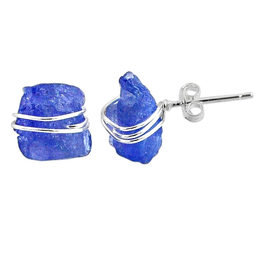 925 sterling silver 10.09cts natural blue tanzanite raw stud earrings r79715