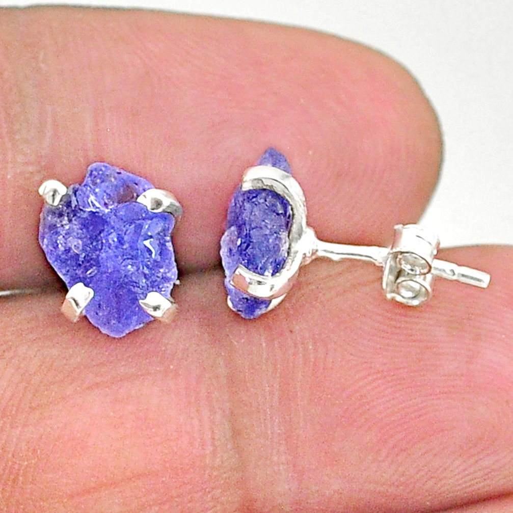 925 sterling silver 5.21cts natural blue tanzanite raw stud earrings t6876