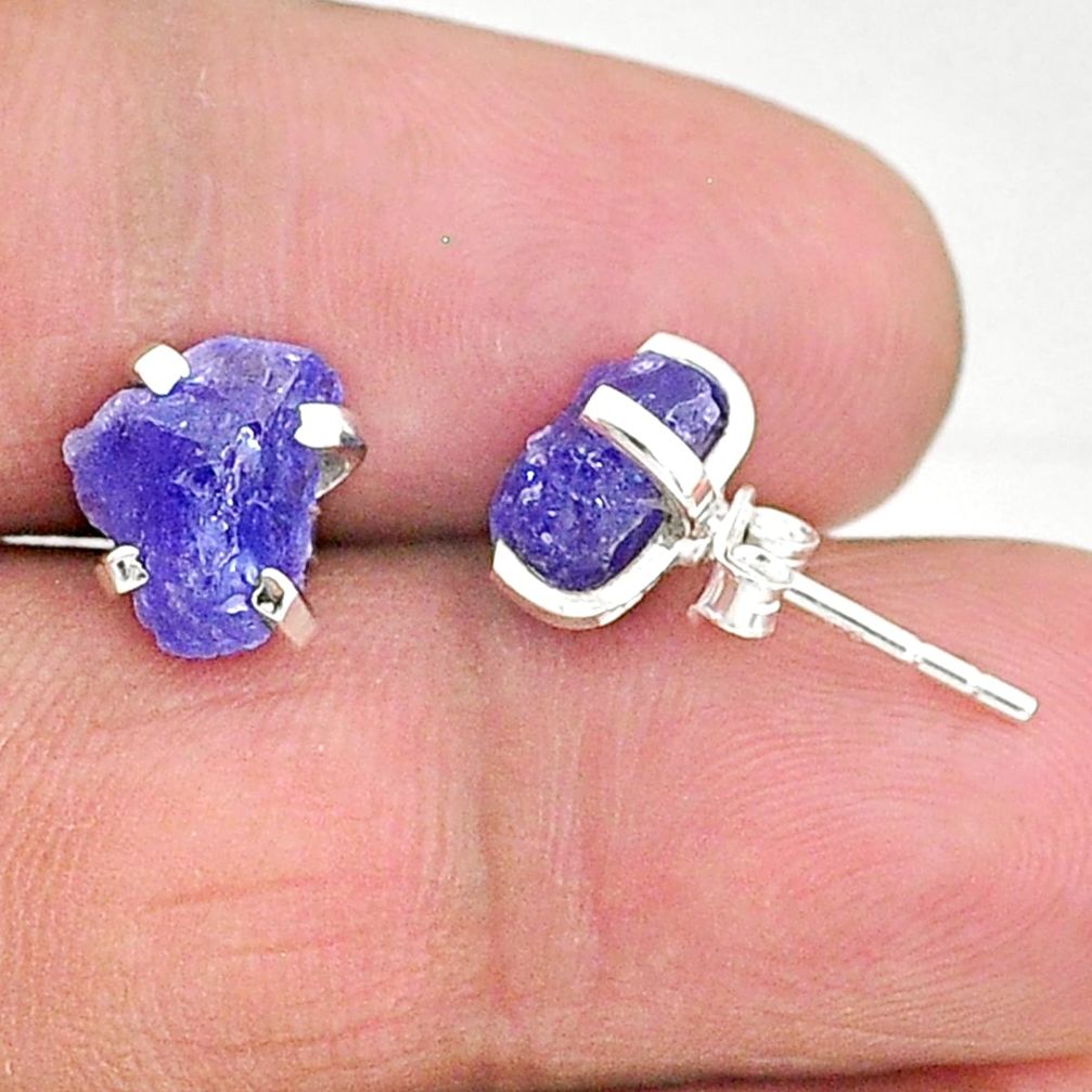 925 sterling silver 6.27cts natural blue tanzanite raw stud earrings t6879