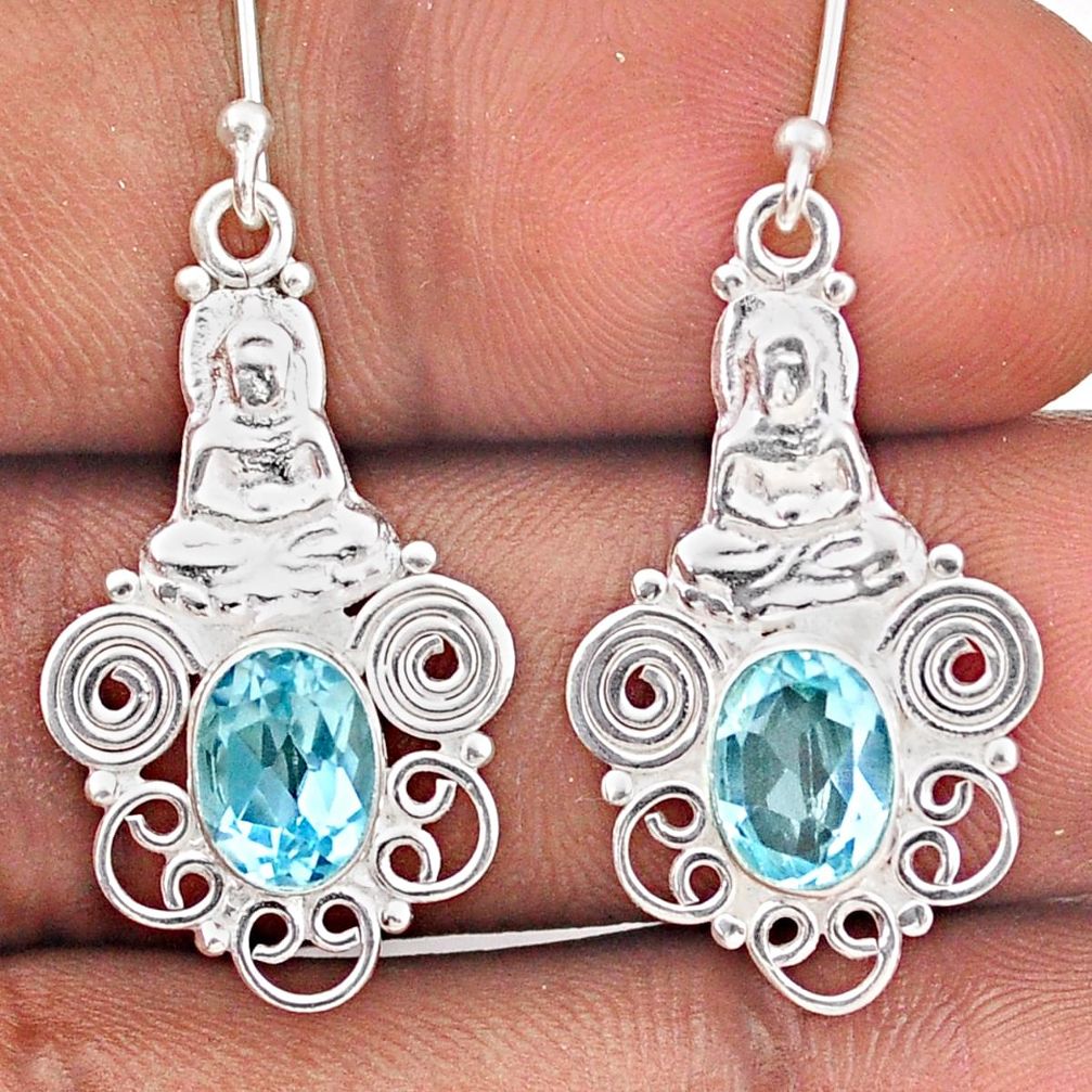 925 sterling silver 4.35cts natural blue topaz buddha charm earrings t87353