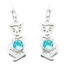 925 sterling silver 2.36cts natural blue topaz cat earrings jewelry p40251