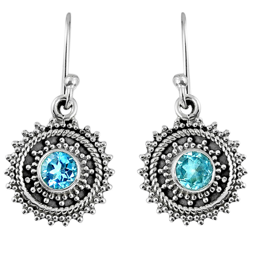 925 sterling silver 1.84cts natural blue topaz dangle earrings jewelry r59508