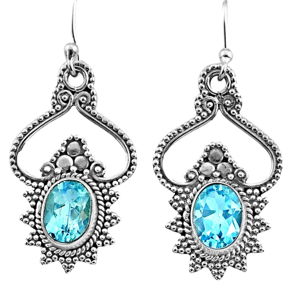 925 sterling silver 4.55cts natural blue topaz dangle earrings jewelry r65148