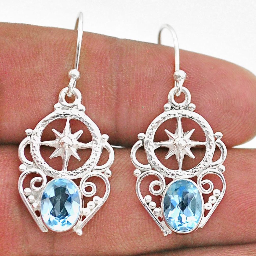 925 sterling silver 4.52cts natural blue topaz dangle earrings jewelry t47031