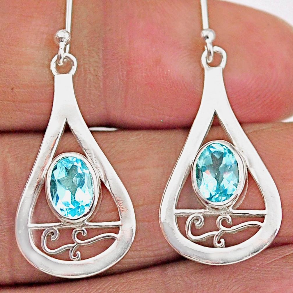 925 sterling silver 3.10cts natural blue topaz dangle earrings jewelry t91147