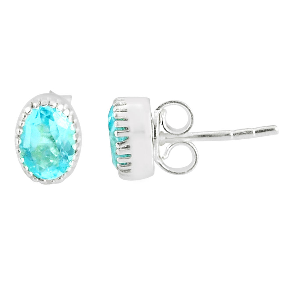 925 sterling silver 3.21cts natural blue topaz earrings jewelry r77155