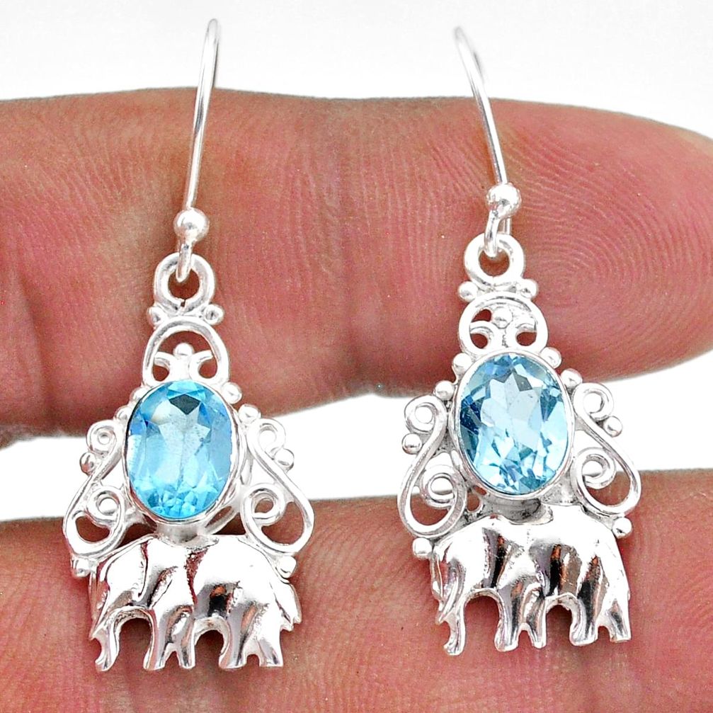 925 sterling silver 4.26cts natural blue topaz elephant earrings jewelry t47034