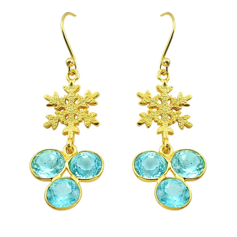 925 sterling silver 14.36cts natural blue topaz gold snowflake earrings p87377