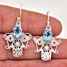 925 sterling silver 4.12cts natural blue topaz hand of god hamsa earrings n51132