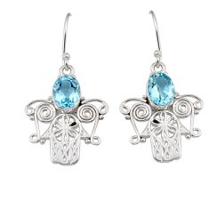 925 sterling silver 4.09cts natural blue topaz hand of god hamsa earrings y47246