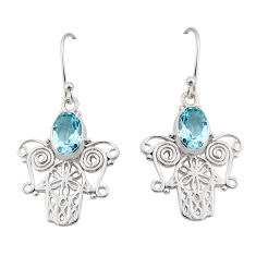 925 sterling silver 4.37cts natural blue topaz hand of god hamsa earrings y51023