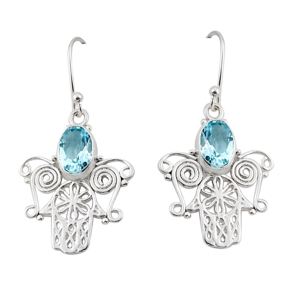 925 sterling silver 4.40cts natural blue topaz hand of god hamsa earrings y51108