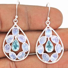 925 sterling silver 13.47cts natural blue topaz moonstone dangle earrings t87404