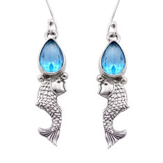 925 sterling silver 5.65cts natural blue topaz pear fish earrings jewelry n51063