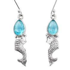 925 sterling silver 4.76cts natural blue topaz pear fish earrings jewelry y50024