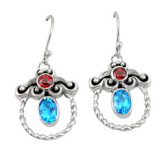 925 sterling silver natural blue topaz red garnet dangle earrings c22388