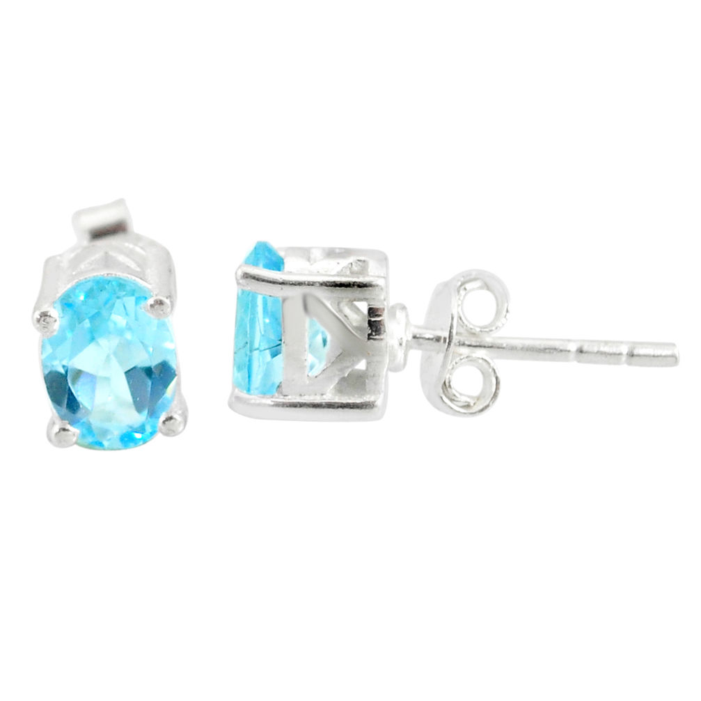 925 sterling silver 3.39cts natural blue topaz stud earrings jewelry r87424