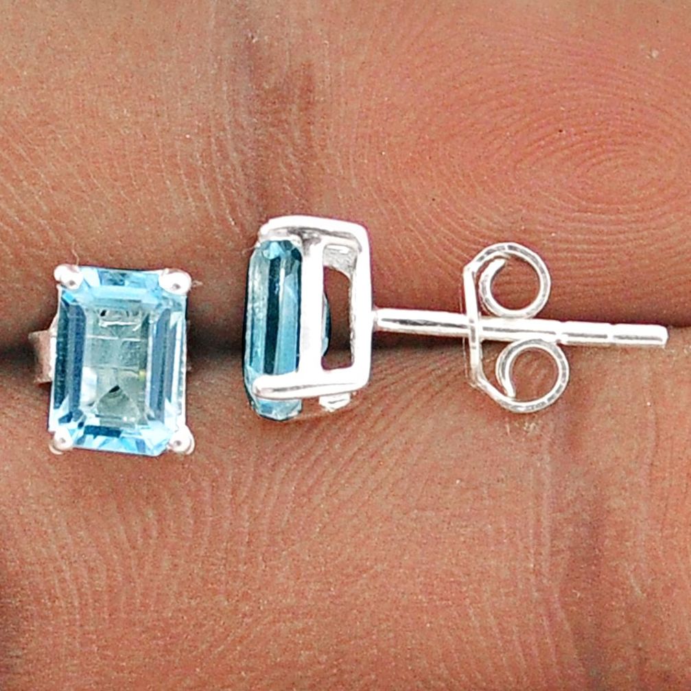 925 sterling silver 3.01cts natural blue topaz stud earrings jewelry t85304