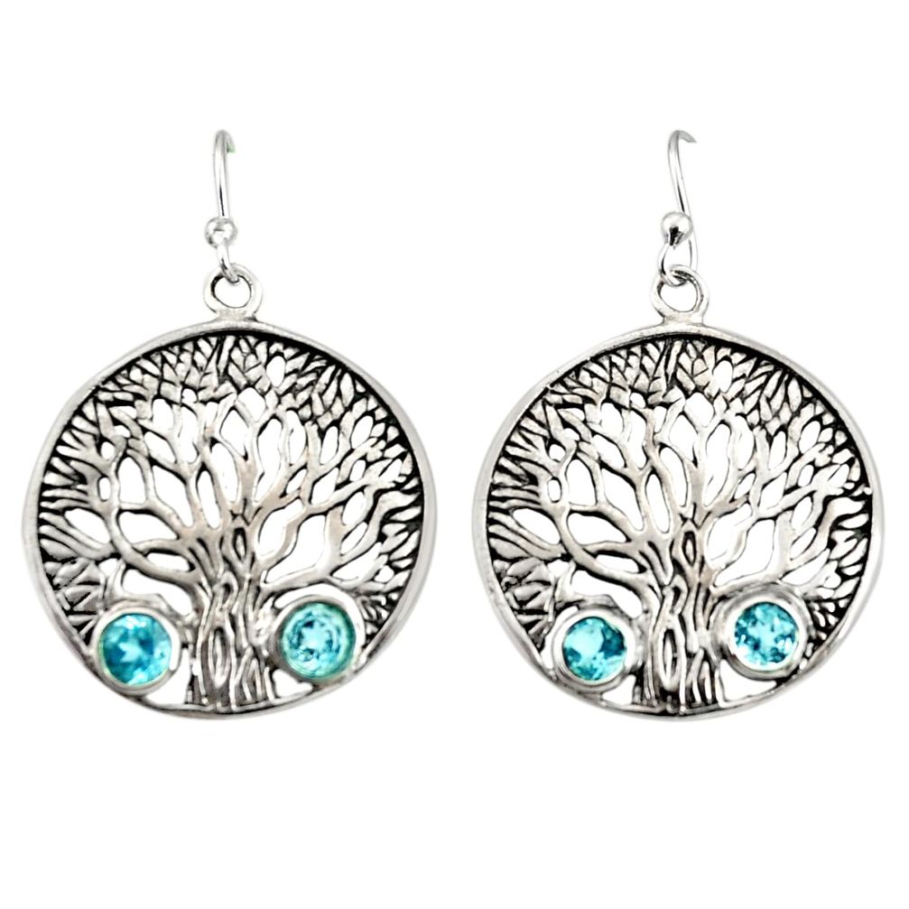 925 sterling silver 2.41cts natural blue topaz tree of life earrings r33072