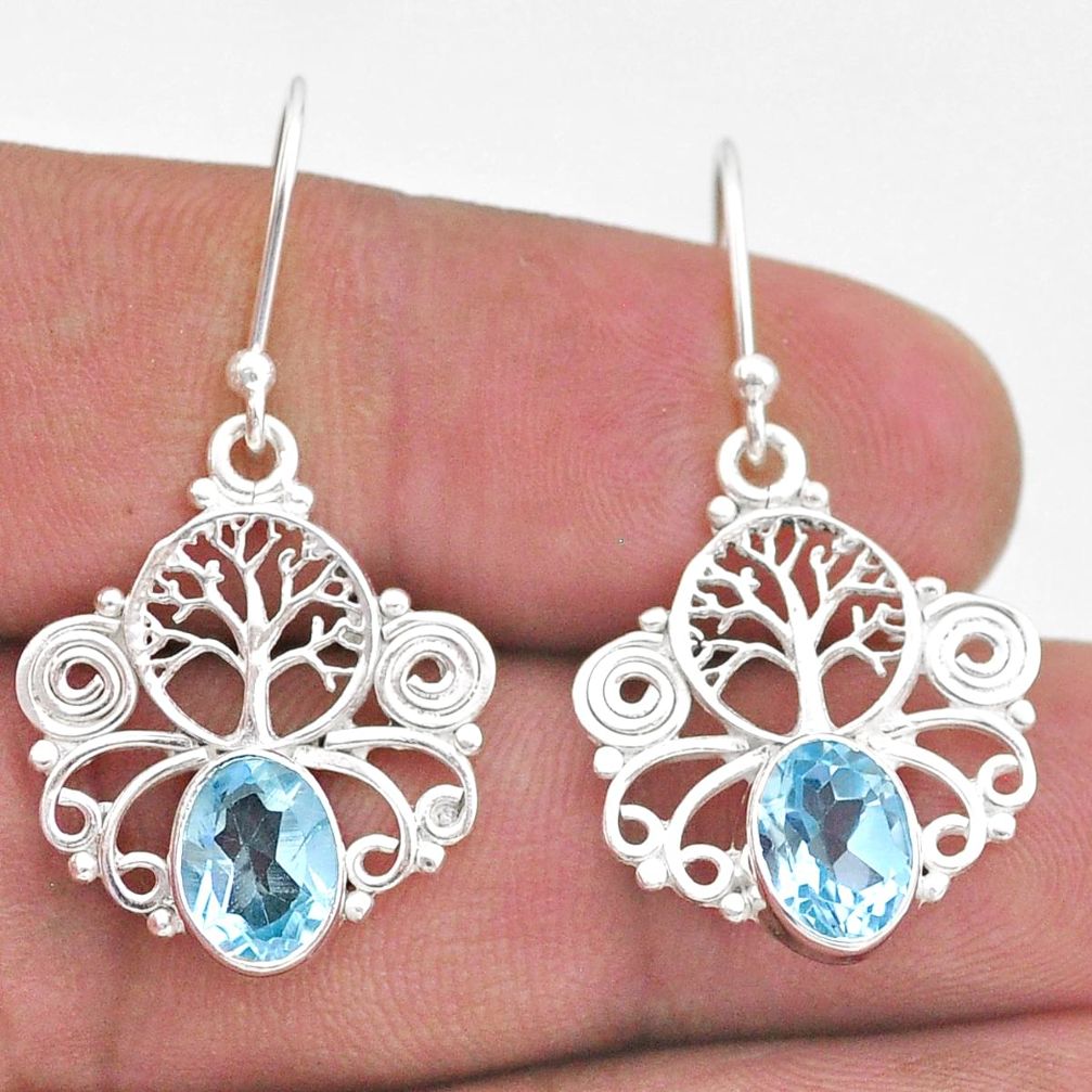925 sterling silver 4.06cts natural blue topaz tree of life earrings t47071