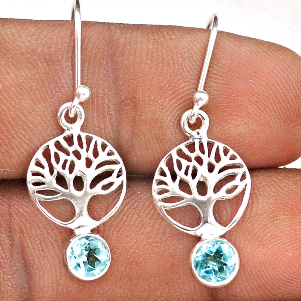 925 sterling silver 1.66cts natural blue topaz tree of life earrings t88695