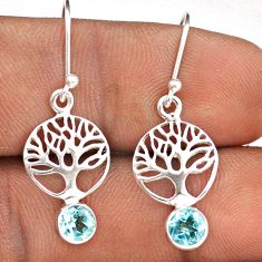925 sterling silver 1.66cts natural blue topaz tree of life earrings t88695