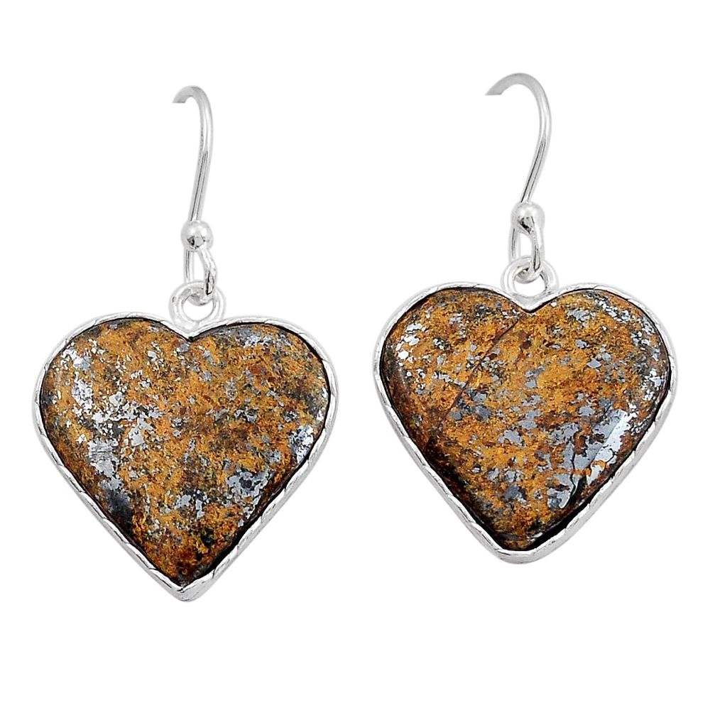 925 sterling silver 12.54cts natural bronzite heart shape dangle earrings y22240