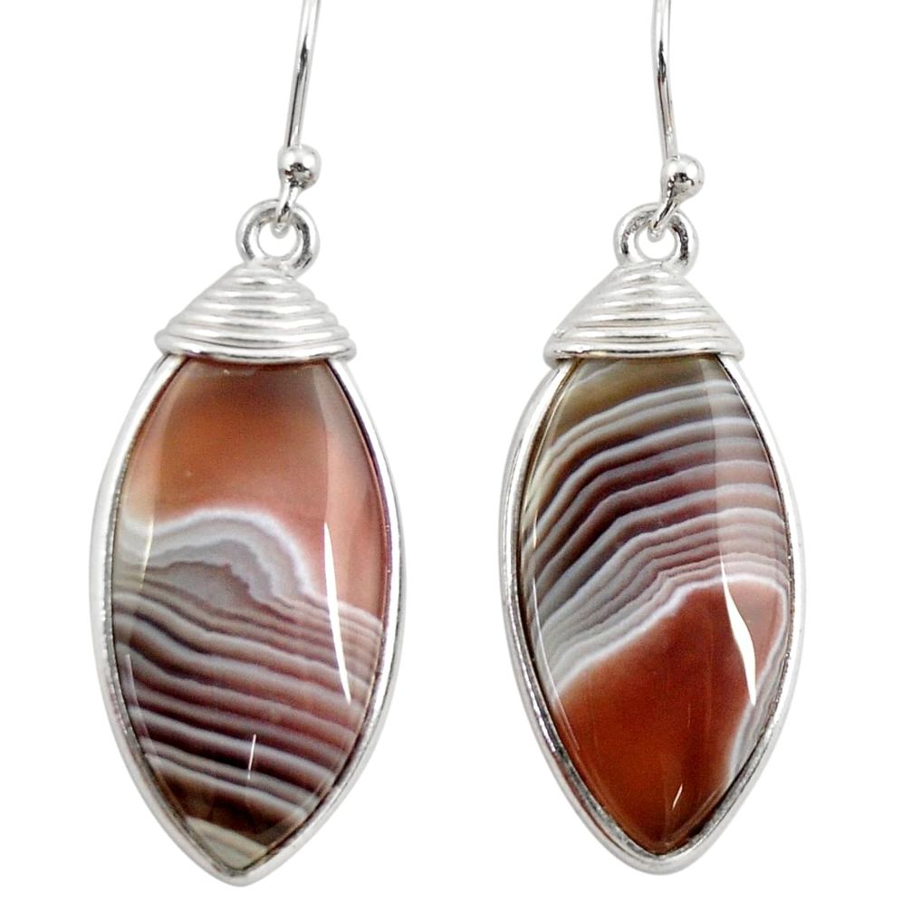 925 sterling silver 16.32cts natural brown botswana agate dangle earrings r28987