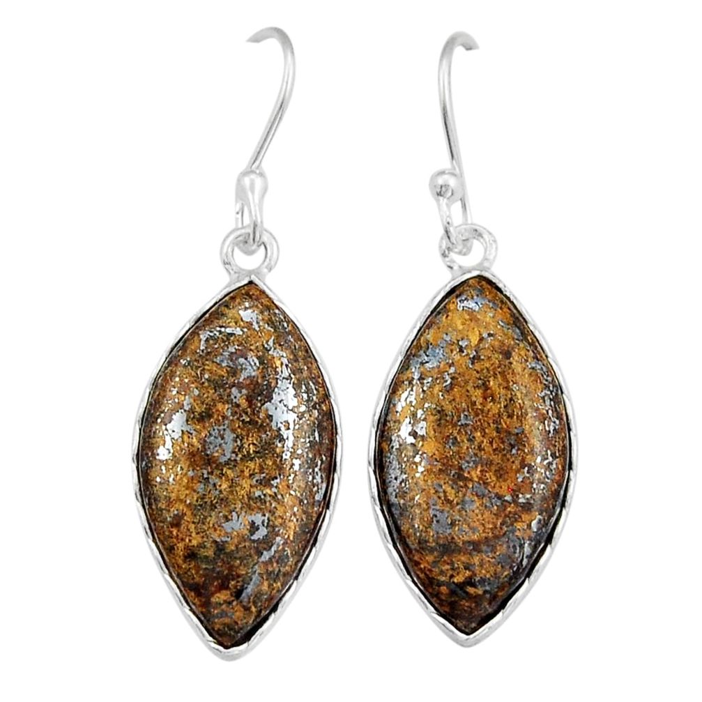 925 sterling silver 11.87cts natural brown bronzite dangle earrings y20169