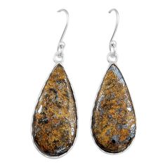 925 sterling silver 15.82cts natural brown bronzite pear dangle earrings y20180