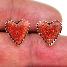 925 sterling silver 6.92cts natural brown goldstone heart stud earrings n31532