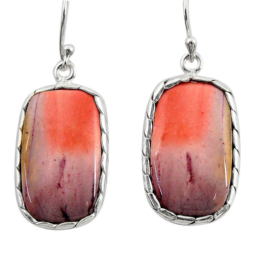 925 sterling silver 17.53cts natural brown mookaite dangle earrings r28958