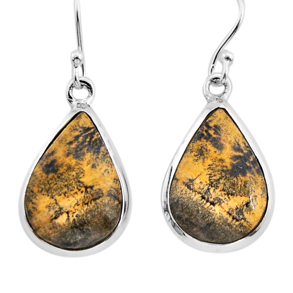 925 sterling silver 12.22cts natural brown picture jasper dangle earrings y61983