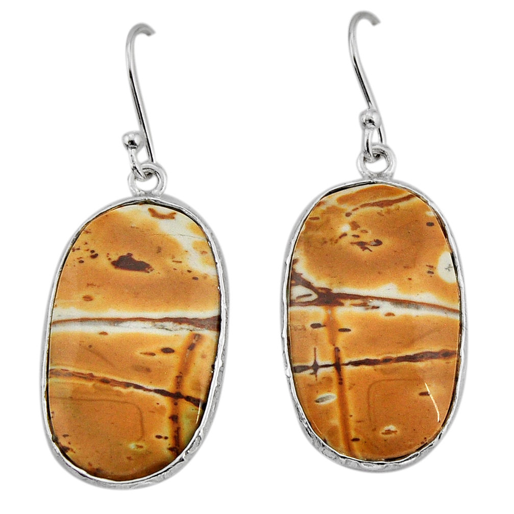 925 sterling silver 16.49cts natural brown picture jasper dangle earrings y72971