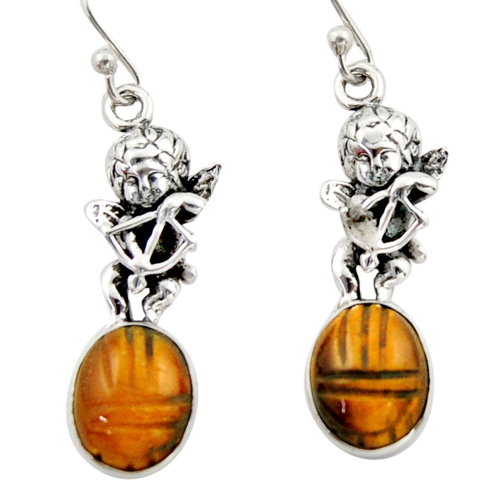 925 sterling silver 7.54cts natural brown tiger's eye angel earrings d46773