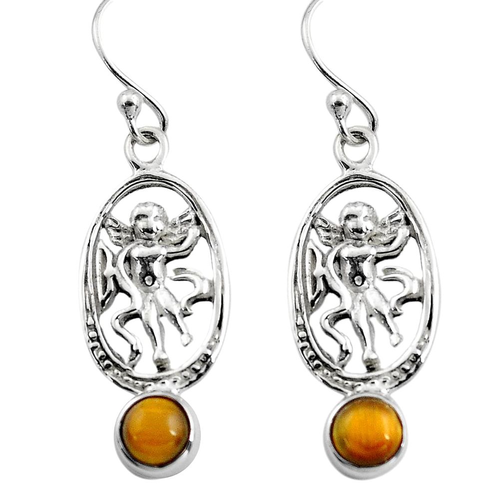 925 sterling silver 1.88cts natural brown tiger's eye angel earrings p84960