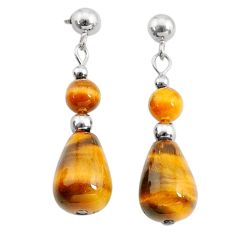 925 sterling silver 17.81cts natural brown tiger's eye dangle earrings c26810