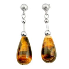 925 sterling silver 19.73cts natural brown tiger's eye dangle earrings c27018