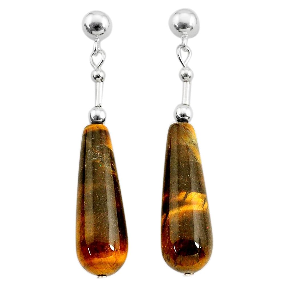 925 sterling silver 35.88cts natural brown tiger's eye dangle earrings c27139