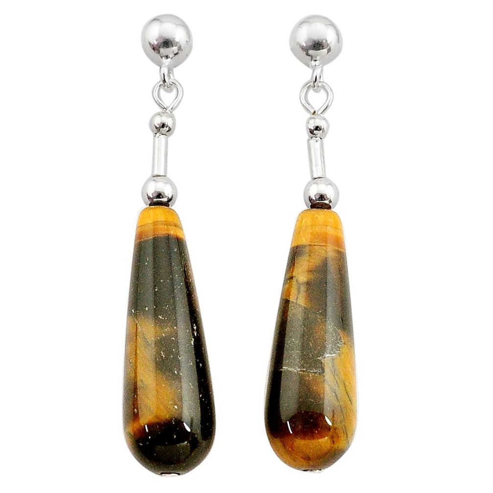 925 sterling silver 34.02cts natural brown tiger's eye dangle earrings c27155