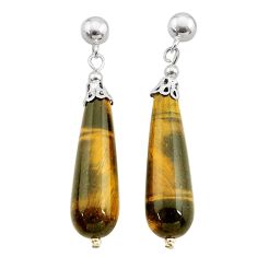 925 sterling silver 29.63cts natural brown tiger's eye dangle earrings c27160