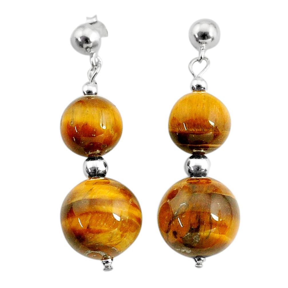 925 sterling silver 30.30cts natural brown tiger's eye dangle earrings c27296