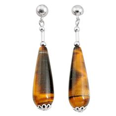 925 sterling silver 34.44cts natural brown tiger's eye dangle earrings c27407