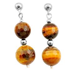 925 sterling silver 28.96cts natural brown tiger's eye dangle earrings c27432